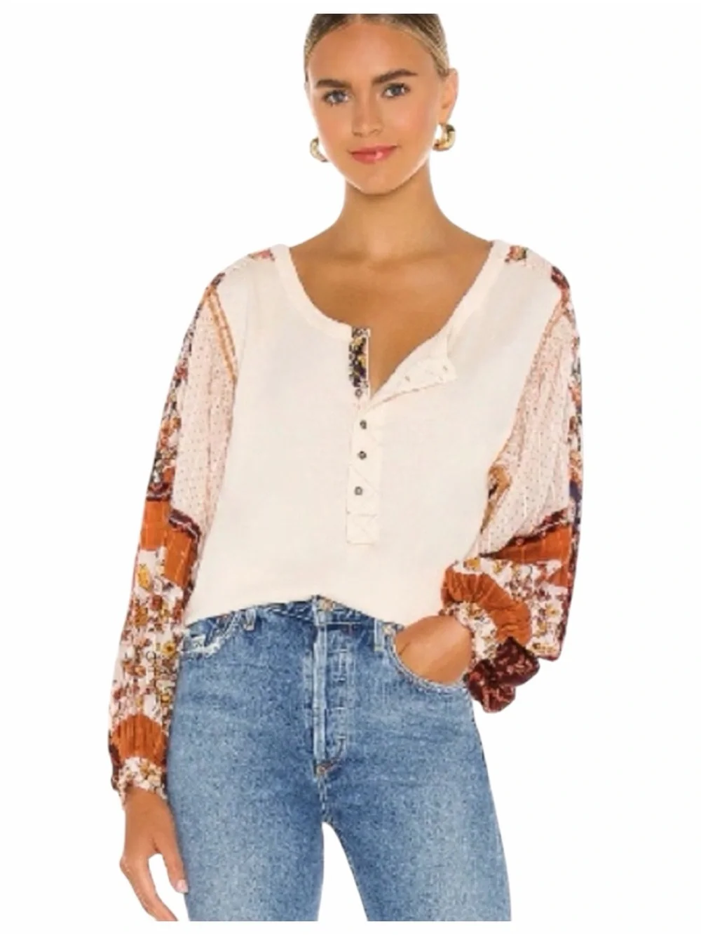 Free People Light Magic Long Sleeve Henley Tee Top Shirt size XS